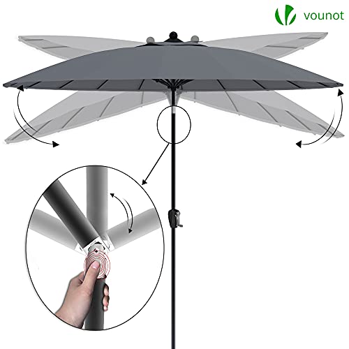 VOUNOT 270 cm Shanghai Sombrilla Jardín, Parasol Terraza Inclinable con Manivela, Protección UV para Patio, Jardín, Piscina, Exterior, Gris