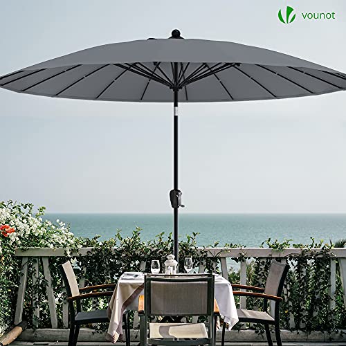 VOUNOT 270 cm Shanghai Sombrilla Jardín, Parasol Terraza Inclinable con Manivela, Protección UV para Patio, Jardín, Piscina, Exterior, Gris