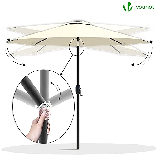 VOUNOT 270 cm Sombrilla Playa Grande, Parasol Terraza Inclinable con Manivela, Protección UV para Patio, Jardín, Piscina, Exterior, Beige