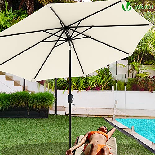 VOUNOT 270 cm Sombrilla Playa Grande, Parasol Terraza Inclinable con Manivela, Protección UV para Patio, Jardín, Piscina, Exterior, Beige