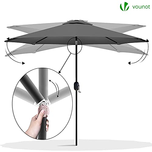 VOUNOT 270 cm Sombrilla Playa Grande, Parasol Terraza Inclinable con Manivela, Protección UV para Patio, Jardín, Piscina, Exterior, Gris