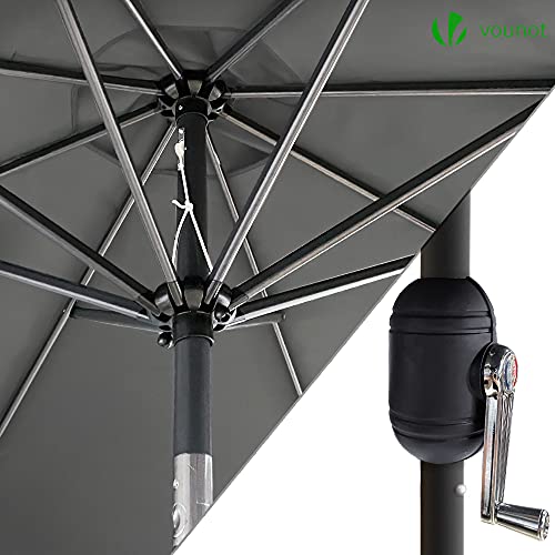 VOUNOT 270 cm Sombrilla Playa Grande, Parasol Terraza Inclinable con Manivela, Protección UV para Patio, Jardín, Piscina, Exterior, Gris