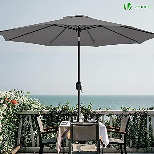 VOUNOT 270 cm Sombrilla Playa Grande, Parasol Terraza Inclinable con Manivela, Protección UV para Patio, Jardín, Piscina, Exterior, Gris