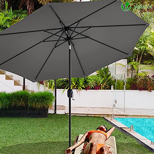 VOUNOT 270 cm Sombrilla Playa Grande, Parasol Terraza Inclinable con Manivela, Protección UV para Patio, Jardín, Piscina, Exterior, Gris