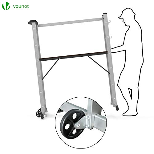 VOUNOT 3 en 1 Andamio de Aluminio Multipropósito, Escalera Combinación y Andamio Plataforma de Trabajo, con 6 Peldaños y Ruedas, Carga máxima 150 kg