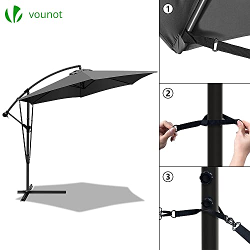 VOUNOT 300 cm Parasol Excentrico, Sombrilla de Jardín con Manivela, Funda Protectora y Correa de Fijación, Protección UV, Gris