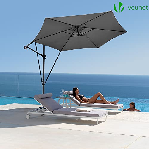 VOUNOT 300 cm Parasol Excentrico, Sombrilla de Jardín con Manivela, Funda Protectora y Correa de Fijación, Protección UV, Gris