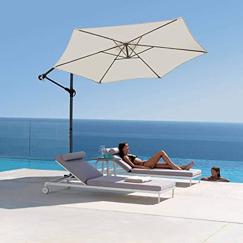 VOUNOT 300 cm Parasol Excentrico, Sombrilla de Jardín con Manivela y Funda Protectora, Protección UV, Beige