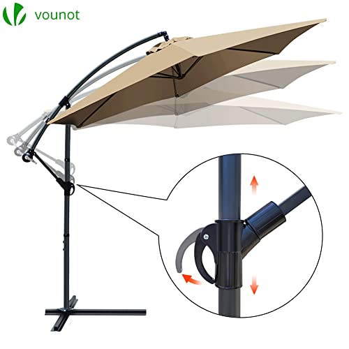 VOUNOT 300 cm Parasol Excentrico, Sombrilla de Jardín con Manivela y Funda Protectora, Protección UV, Caqui