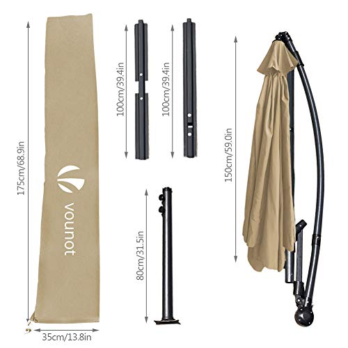 VOUNOT 300 cm Parasol Excentrico, Sombrilla de Jardín con Manivela y Funda Protectora, Protección UV, Caqui