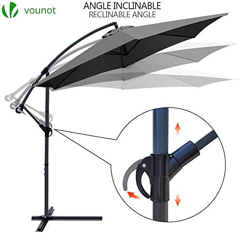 VOUNOT 300 cm Parasol Excentrico, Sombrilla de Jardín con Manivela y Funda Protectora, Protección UV, Gris