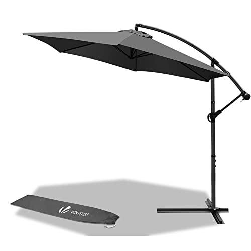 VOUNOT 300 cm Parasol Excentrico, Sombrilla de Jardín con Manivela y Funda Protectora, Protección UV, Gris