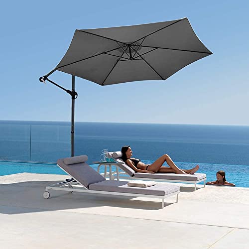 VOUNOT 300 cm Parasol Excentrico, Sombrilla de Jardín con Manivela y Funda Protectora, Protección UV, Gris