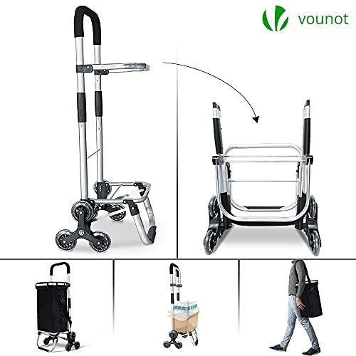 VOUNOT Carrito Compra Plegable de Aluminio, Carro de la Compra 6 Ruedas con Bolsa Impermeable Desmontable, 50L, Negro