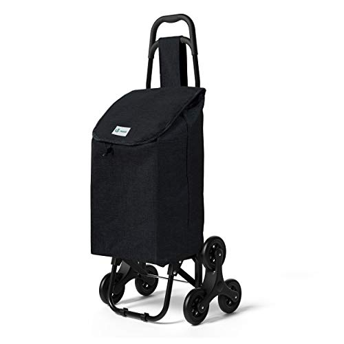 VOUNOT Carro de la Compra con 6 Ruedas para Subir Escaleras, Carrito de la Compra Plegable, Bolsa Impermeable de 32 L, Negro