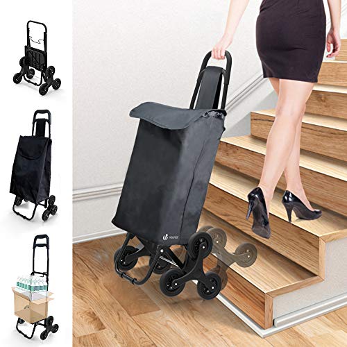 VOUNOT Carro de la Compra Plegable con 6 Ruedas, para Subir Escaleras, Bolsa Impermeable, Negro