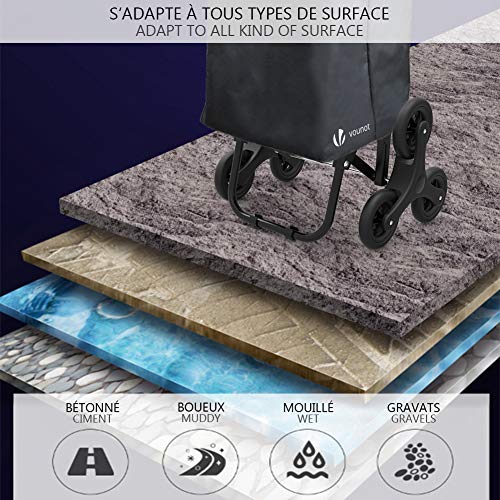 VOUNOT Carro de la Compra Plegable con 6 Ruedas, para Subir Escaleras, Bolsa Impermeable, Negro