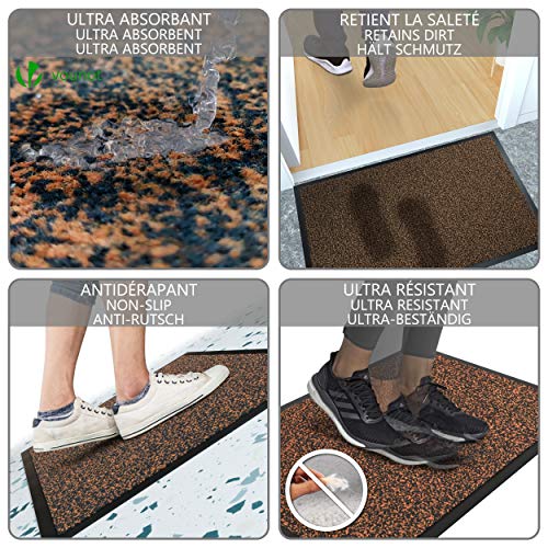 VOUNOT Juego de 2 Felpudos Entrada casa, Alfombra Exterior para Puerta, Impermeable Antideslizante Lavable, Alfombra para Interior y Exterior, 40x60cm, Marrón