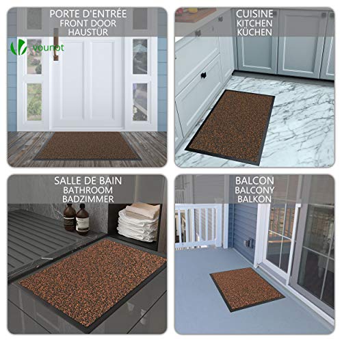 VOUNOT Juego de 2 Felpudos Entrada casa, Alfombra Exterior para Puerta, Impermeable Antideslizante Lavable, Alfombra para Interior y Exterior, 40x60cm, Marrón