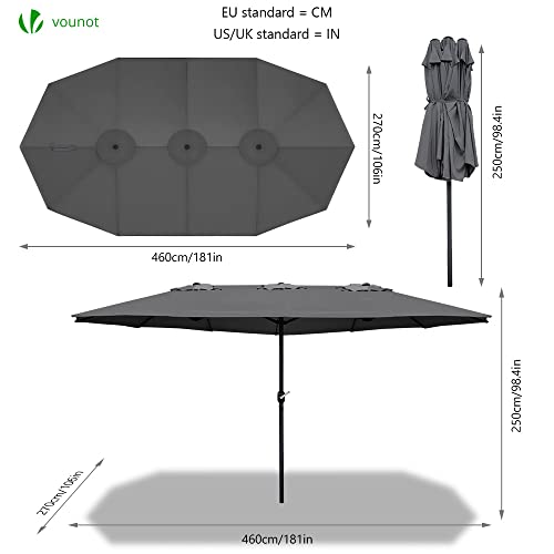 VOUNOT Sombrilla Parasol Rectangular, Sombrillas Jardin Grandes para Terraza Playa Piscina Mercado Patio Exterior, 460 x 270 cm, Protección Solar UV50+, Doble Gris