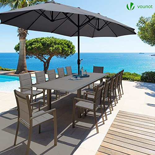 VOUNOT Sombrilla Parasol Rectangular, Sombrillas Jardin Grandes para Terraza Playa Piscina Mercado Patio Exterior, 460 x 270 cm, Protección Solar UV50+, Doble Gris