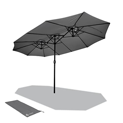 VOUNOT Sombrilla Parasol Rectangular, Sombrillas Jardin Grandes para Terraza Playa Piscina Mercado Patio Exterior, 460 x 270 cm, Protección Solar UV50+, Doble Gris