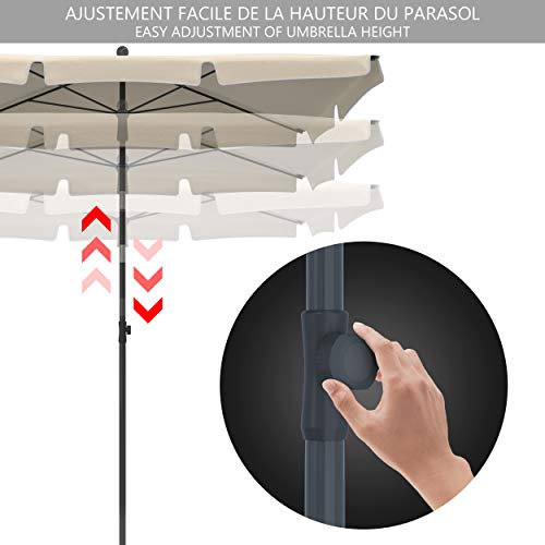 VOUNOT Sombrilla Rectangular para Terraza, Jardín, Playa, Balcón, Piscina, Patio, 200x125 cm, Parasol Exterior con Funda Protectora, Protección UV50+, Beige