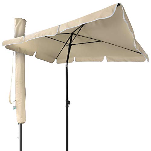 VOUNOT Sombrilla Rectangular para Terraza, Jardín, Playa, Balcón, Piscina, Patio, 200x125 cm, Parasol Exterior con Funda Protectora, Protección UV50+, Beige