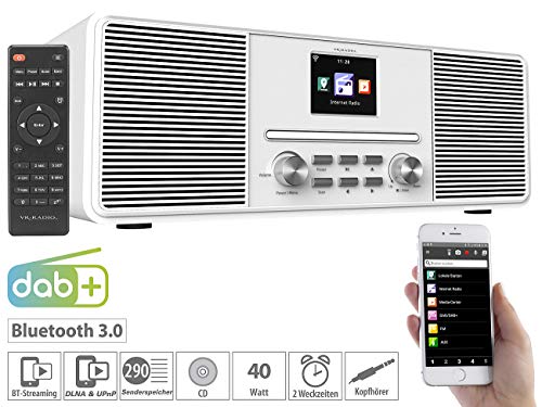 VR-Radio Discos compactos Radio: Radio por Internet estéreo con Reproductor de CD, Dab + / FM y Bluetooth, 40 vatios, Blanco (LENGUADO Radio Discos compactos)