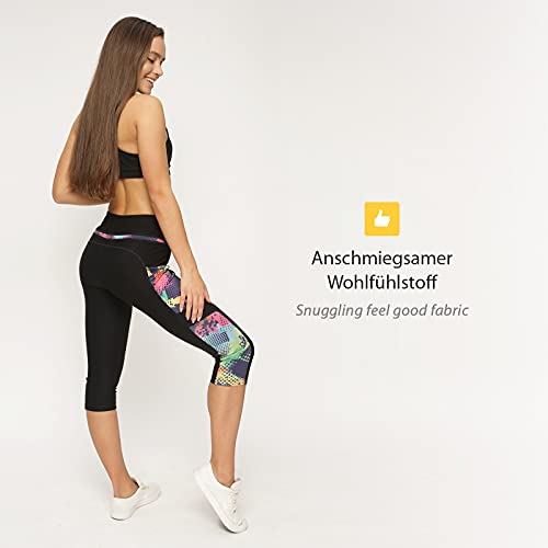 VS Capri - Leggings Deportivos con Bolsillo para el teléfono móvil, 3 Bolsillos Laterales, 3/4 Leggins, para el móvil, Las Llaves, Tarjetas de crédito y Otros Mallas Deportivas para Fitness