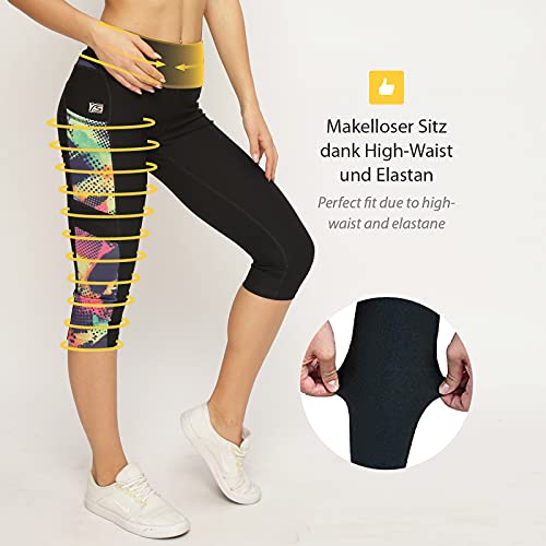 VS Capri - Leggings Deportivos con Bolsillo para el teléfono móvil, 3 Bolsillos Laterales, 3/4 Leggins, para el móvil, Las Llaves, Tarjetas de crédito y Otros Mallas Deportivas para Fitness