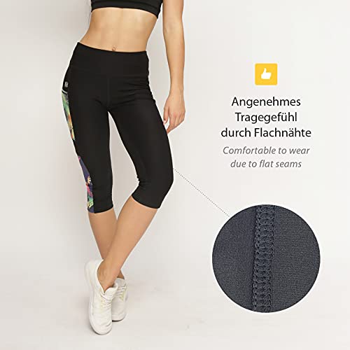 VS Capri - Leggings Deportivos con Bolsillo para el teléfono móvil, 3 Bolsillos Laterales, 3/4 Leggins, para el móvil, Las Llaves, Tarjetas de crédito y Otros Mallas Deportivas para Fitness