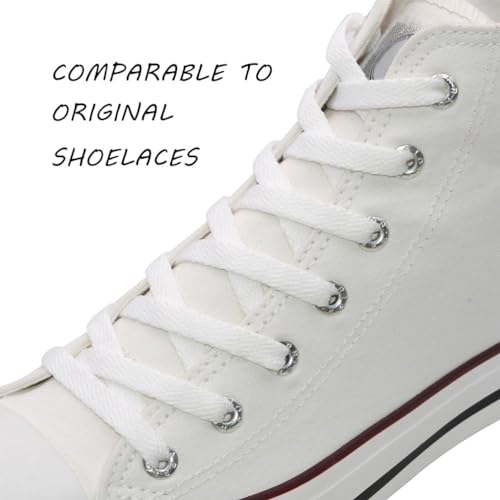 VSUDO 115 cm Cordones de Zapatillas Blanco Plano, 8mm Ancho Cordones de Zapatos Deporte Blanco, White Sneaker Shoelaces, Cordone Deportivos de Repuesto para Mujer o Hombre (1 Par-Blanco-115cm)