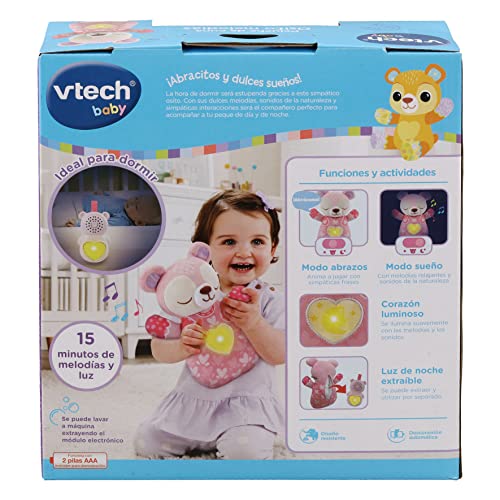 VTech Peluche de Cuna Osito melodías, Juguete para bebés +0 Meses, Color Rosa, Versión ESP (3480-539857)