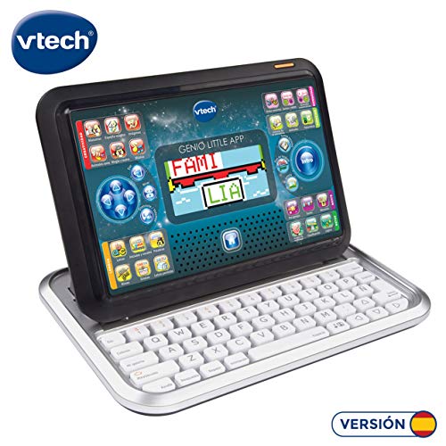 VTech - Portátil y Tablet 2 en 1 Genio Little app, Ordenador infantil educativo para niños +4 años, 80 actividades que enseñan letras, inglés, matemáticas, ciencias, Versión ESP