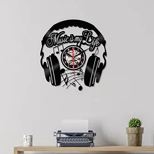 VUCICA Reloj con Disco de Vinilo de música Rock, Reloj de Pared con Tema Musical con luz LED de 7 Colores - Decoración de Pared para Sala Amantes de la música de