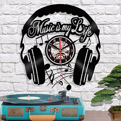 VUCICA Reloj con Disco de Vinilo de música Rock, Reloj de Pared con Tema Musical con luz LED de 7 Colores - Decoración de Pared para Sala Amantes de la música de