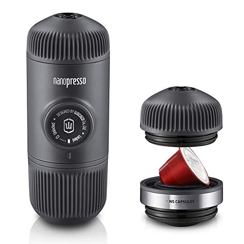 WACACO Nanopresso con NS Adapter, Máquina de Café Espresso Portátil, Compatible con Cápsulas NS y Café Molido, Juego de Máquina de Café de Viaje Manual, Perfecto para Acampar