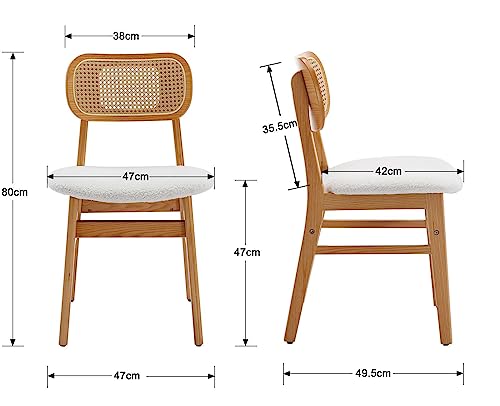 Wahson Juego de 4 Sillas de Comedor Madera Tapizada Sillas de Cocina con Respaldo de Rattán, Sillas Laterales Modernas para Restaurante/Salón, Beige