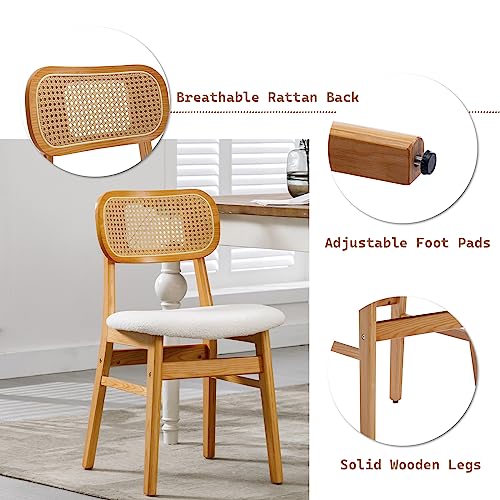 Wahson Juego de 4 Sillas de Comedor Madera Tapizada Sillas de Cocina con Respaldo de Rattán, Sillas Laterales Modernas para Restaurante/Salón, Beige