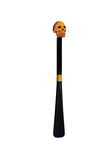 WALKING STICKS Calzador decorado a mano, calcetines de fútbol con mango corto de 48 cm, calzador elegante con mango corto estilo cabeza calavera