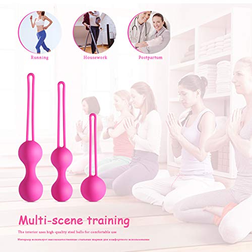 Walory Bola de Coño - 3Pcs Silicona, Bolas de Acero, Tight Ejercicio Entrenador, Femenino Entrenamiento Retráctil