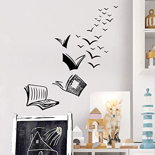 WandSticker4U® - Adhesivo decorativo para pared, diseño de libro volador, color negro, 38 x 110 cm, para habitación juvenil, niña y joven, lectura fresca, para pared, adolescente, habitación