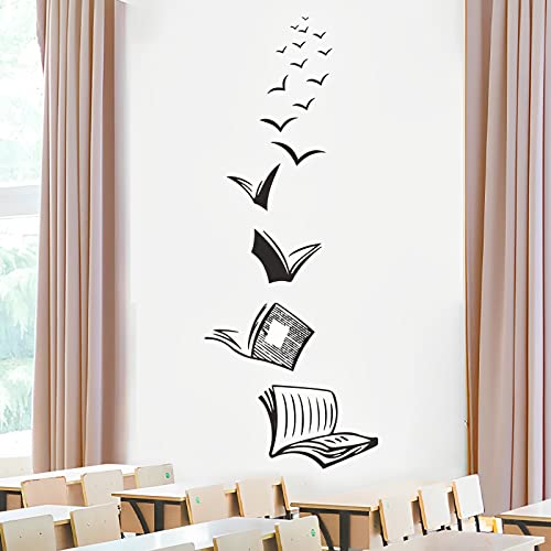 WandSticker4U® - Adhesivo decorativo para pared, diseño de libro volador, color negro, 38 x 110 cm, para habitación juvenil, niña y joven, lectura fresca, para pared, adolescente, habitación