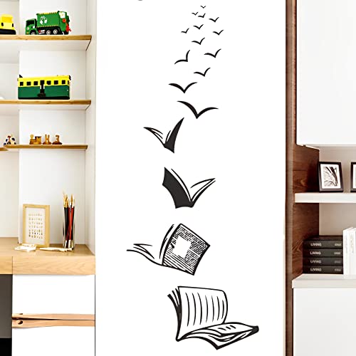 WandSticker4U® - Adhesivo decorativo para pared, diseño de libro volador, color negro, 38 x 110 cm, para habitación juvenil, niña y joven, lectura fresca, para pared, adolescente, habitación