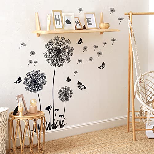 WandSticker4U®- pegatinas de pared DIENTES DE LÉON I (165 x 130 cm) I negro blanco mariposa naturaleza flores I adhesivos pared decorativos habitación salón dormitorio baños cocina