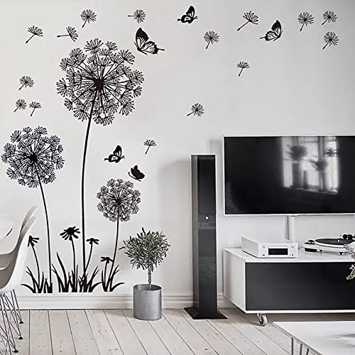 WandSticker4U®- pegatinas de pared DIENTES DE LÉON I (165 x 130 cm) I negro blanco mariposa naturaleza flores I adhesivos pared decorativos habitación salón dormitorio baños cocina