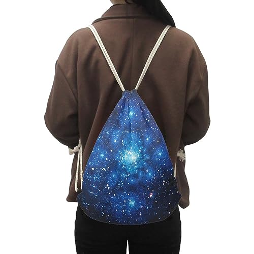 Wanyint Bolsa de mochila con cordón de impresión de agua, saco de cincha, bolsa impermeable del gimnasio del deporte, Cielo estrellado