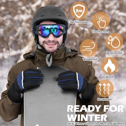 WARMTUYO Guantes Invierno Hombre Mujer, Guantes Termicos Hombre Mujer Impermeable Táctiles AntiViento Antideslizante Guantes Esqui Guantes Moto Hombre para Esquiar Snowboard Ciclismo y Senderismo