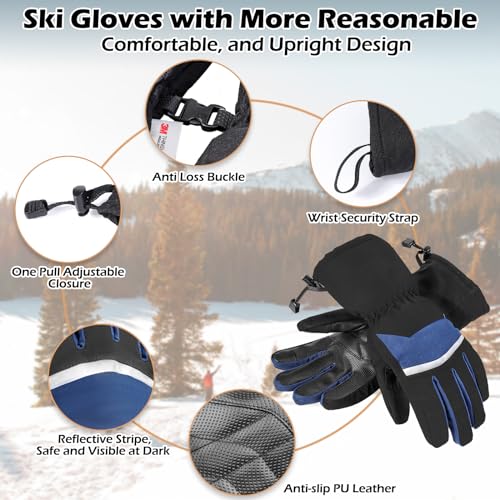 WARMTUYO Guantes Invierno Hombre Mujer, Guantes Termicos Hombre Mujer Impermeable Táctiles AntiViento Antideslizante Guantes Esqui Guantes Moto Hombre para Esquiar Snowboard Ciclismo y Senderismo